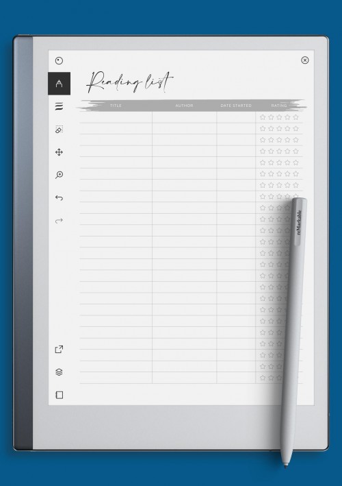 reMarkable Reading List Template with Rating Stars