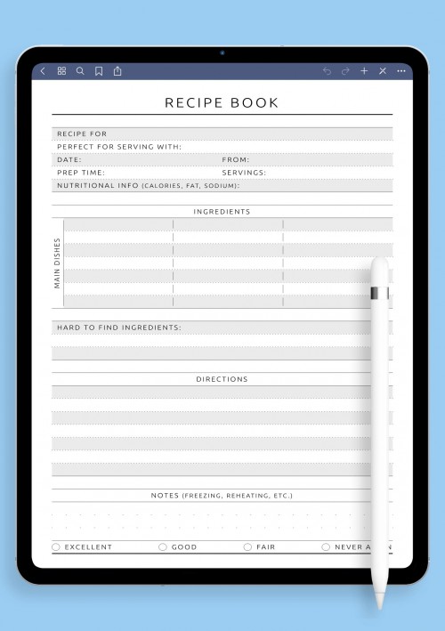 Recipe Book Template Detailed - Original Style Template for iPad