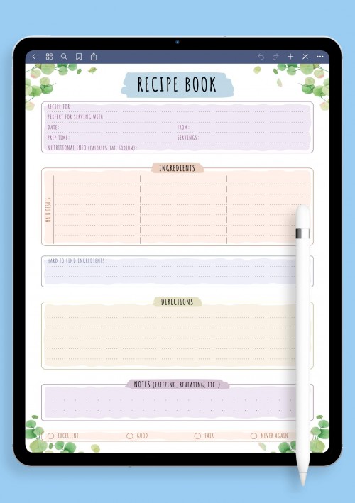 iPad Pro Recipe Book Template - Floral Style