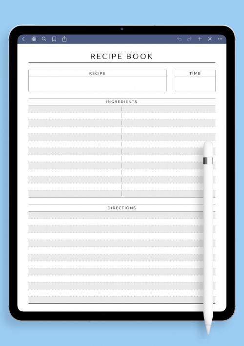 iPad Recipe Book Simple Template - Original Style 