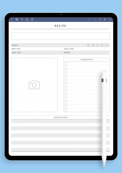 Recipe Page Template for GoodNotes