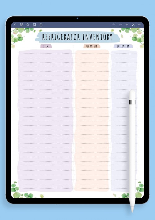 Refrigerator Inventory - Floral Style Template for iPad