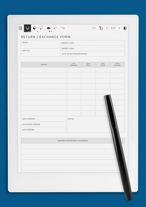 Return / Exchange Form Template for Supernote A6X