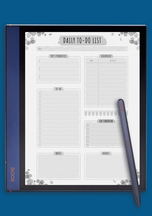 Scheduled Daily To Do List - Floral Style Template for BOOX Note