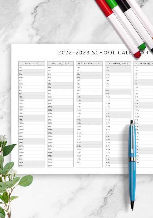 2022 School Calendar Template