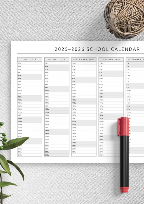 2025 School Calendar Template