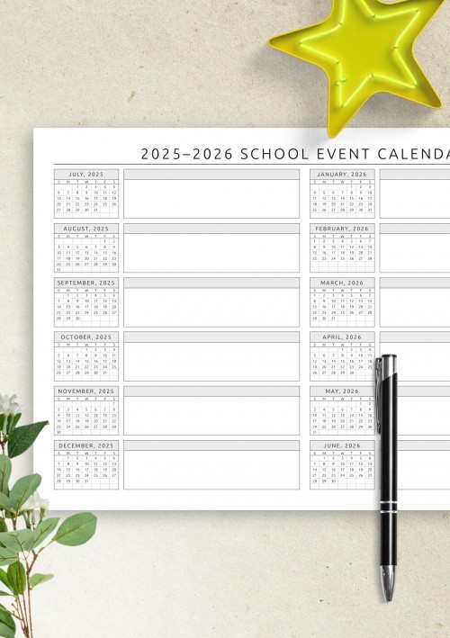 2025 School Event Calendar Template