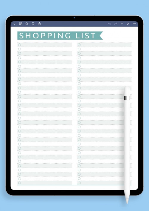 Shopping List Template - Casual Style for GoodNotes