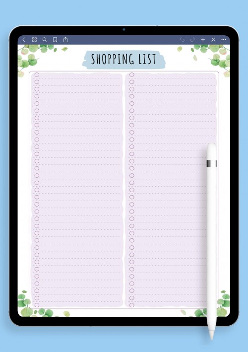 Shopping List Template - Floral Style Template Notability