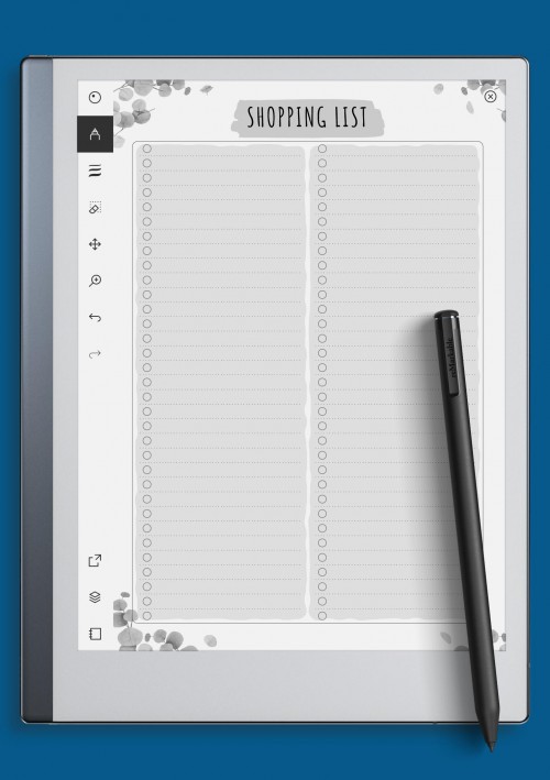 reMarkable Shopping List Template - Floral Style