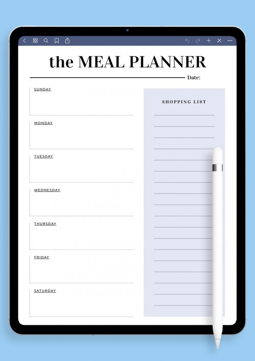 Shopping Template for Meal Planning iPad Pro