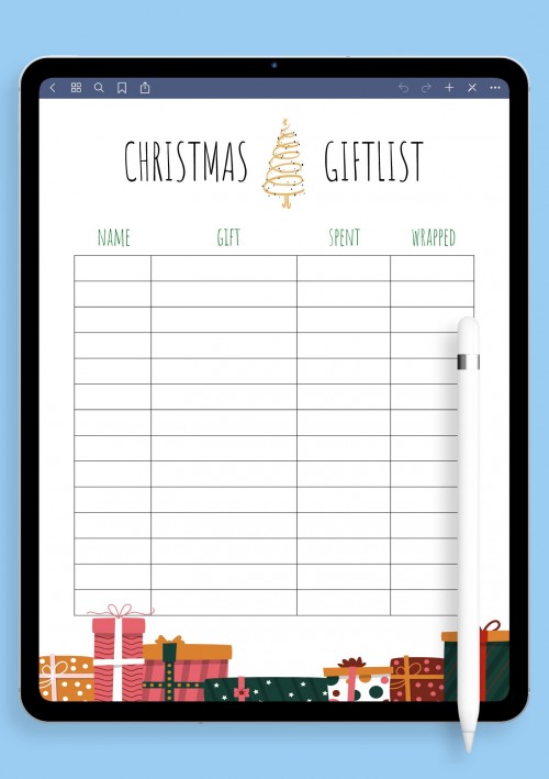 Simple Bright Christmas Gift List Template for Notability
