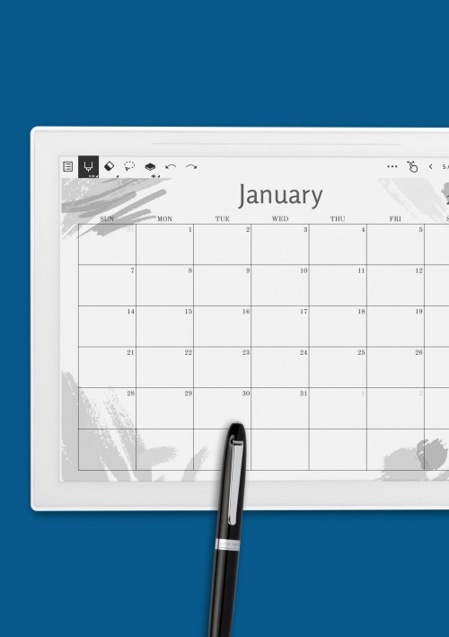 Simple Aquarelle Monthly Calendar template for Supernote