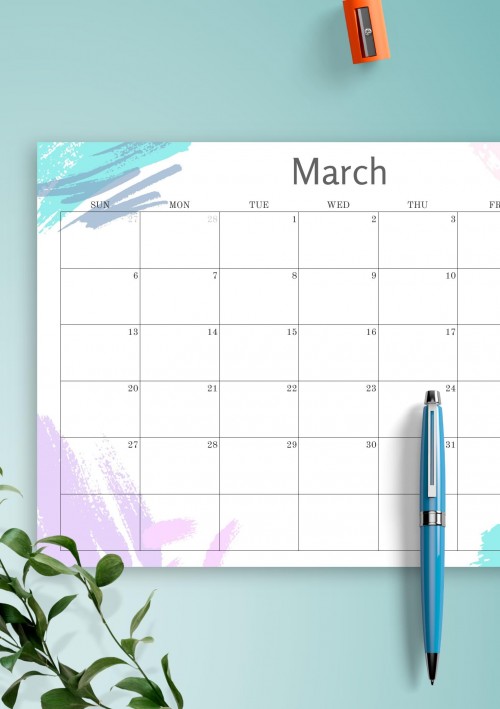 Simple Colored March 2022 Calendar