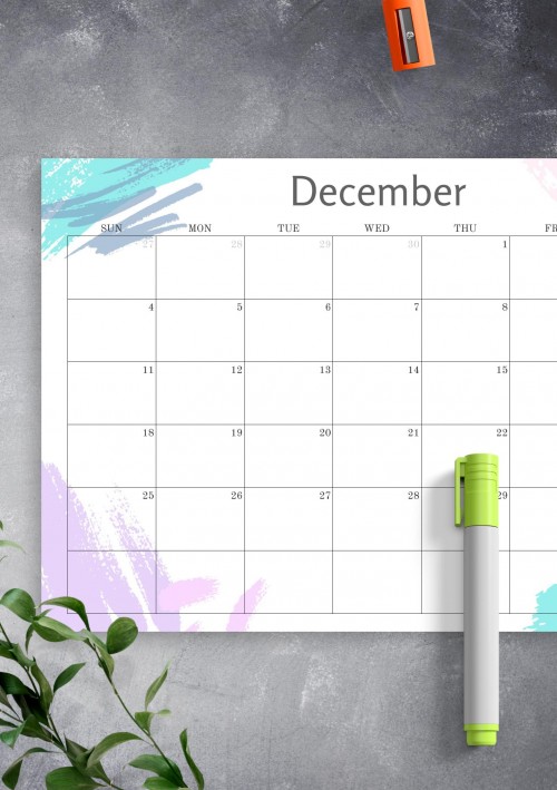 Simple Colored December 2022 Calendar