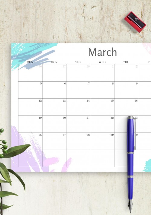 Simple Colored March 2023 Calendar