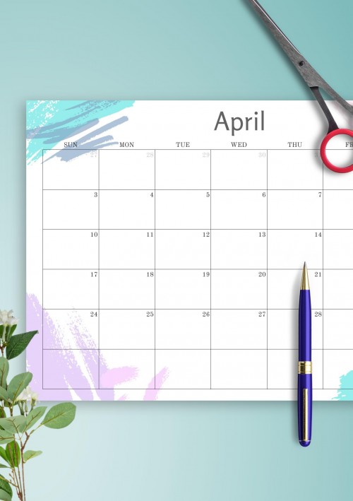 Simple Colored April 2022 Calendar