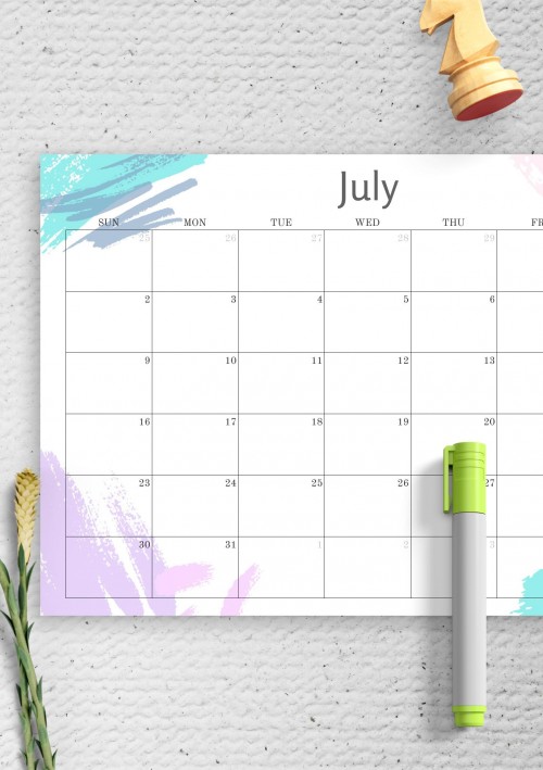 Simple Colored July 2023 Calendar