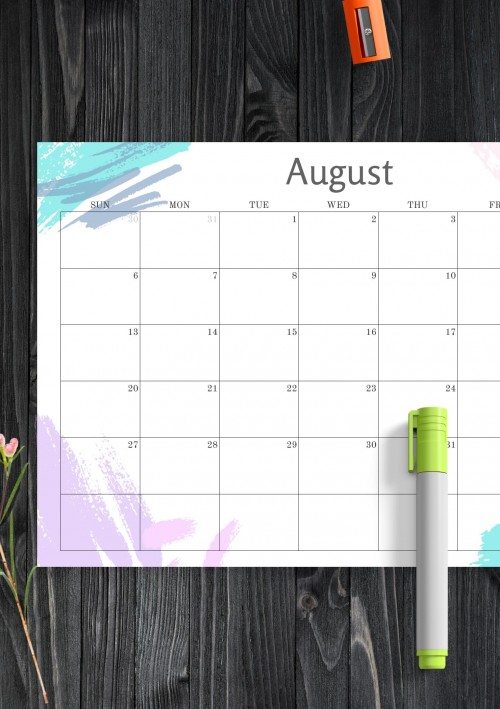 Simple Colored August 2023 Calendar