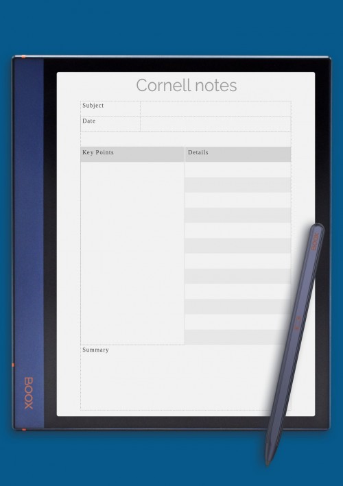 Simple Cornell Note-Taking Worksheet template for BOOX Note