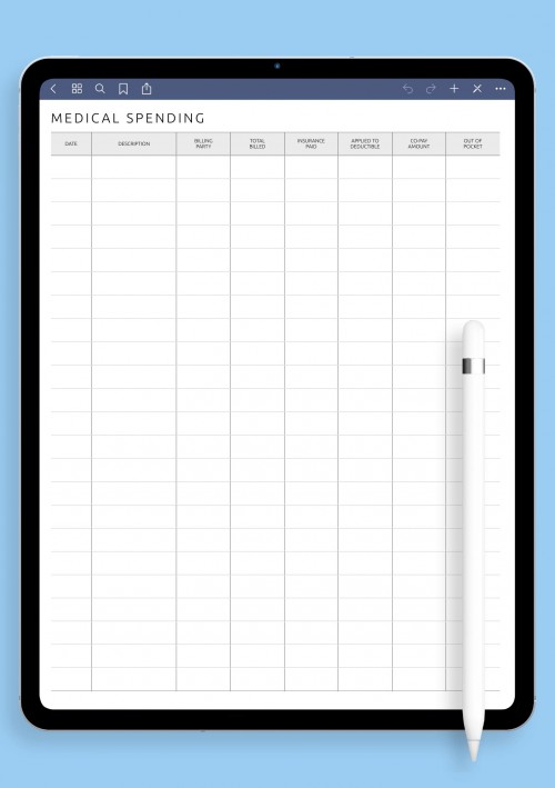 iPad Simple Medical Spending Tracker Template
