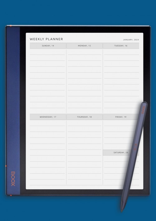 BOOX Tab Simple Monochrome One-Page Weekly Schedule Template