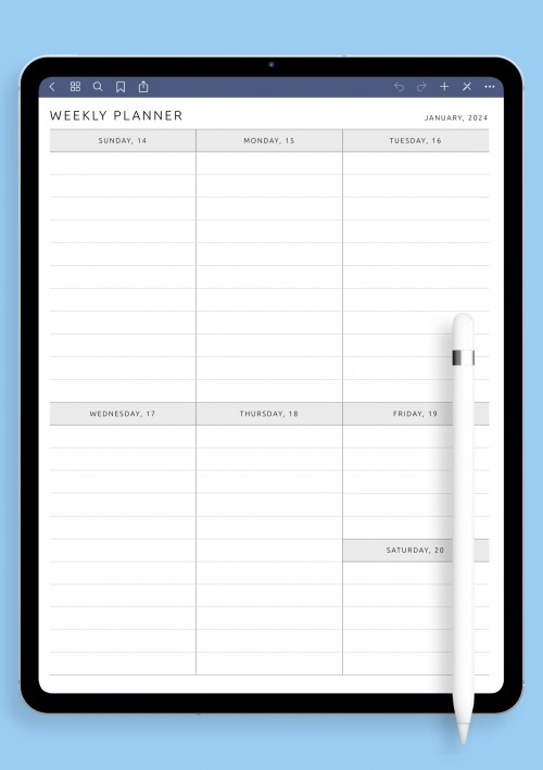 Simple Monochrome One-Page Weekly Schedule Template for GoodNotes