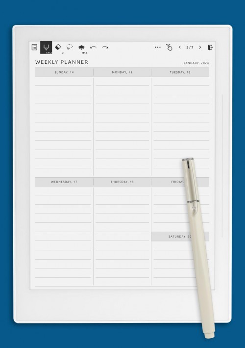 Simple Monochrome One-Page Weekly Schedule Template for Supernote A5X