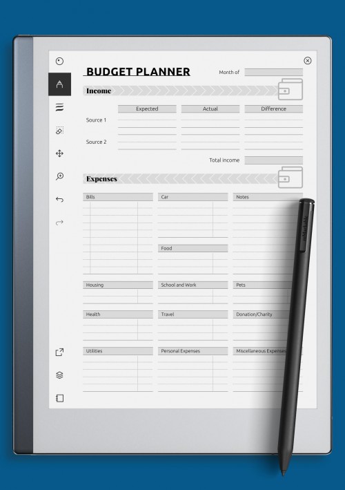 reMarkable Simple Monthly Budget Template