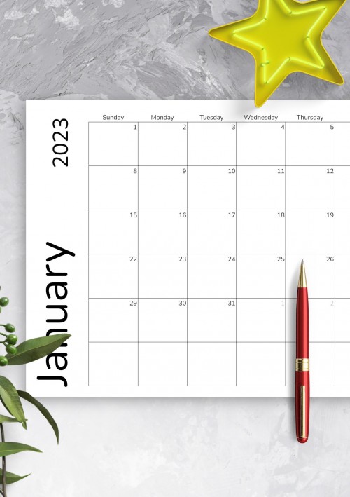 January 2023 Calendar Grid Template