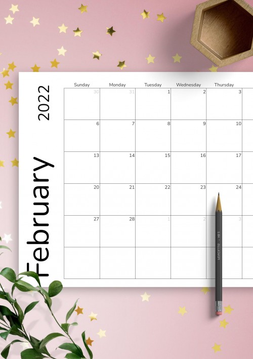 February 2022 Calendar Grid Template