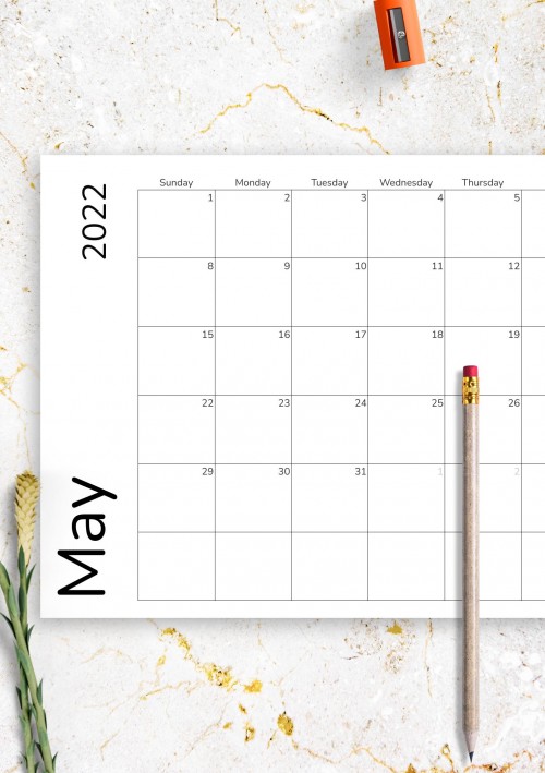 May 2022 Calendar Grid Template