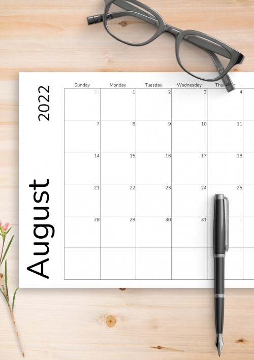 August 2022 Calendar Grid Template