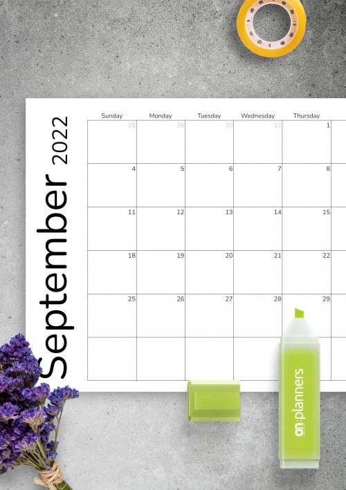 September 2022 Calendar Grid Template