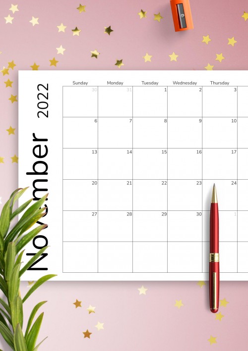 November 2022 Calendar Grid Template