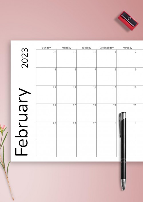 February 2023 Calendar Grid Template
