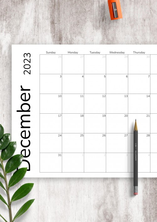 December 2023 Calendar Grid Template
