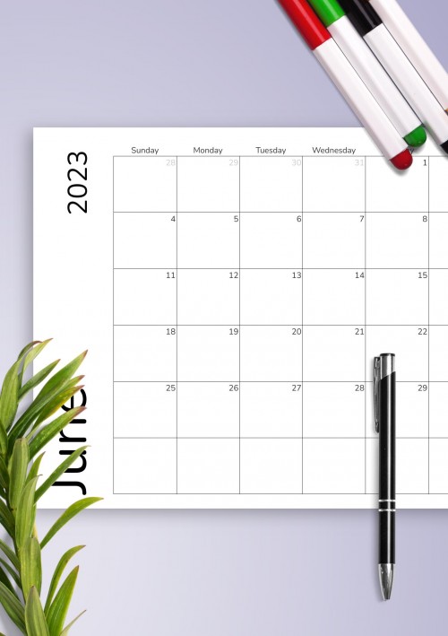 June 2023 Calendar Grid Template