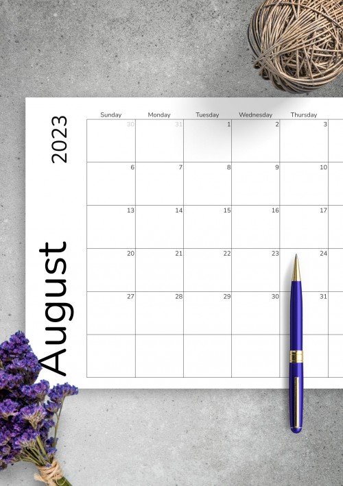August 2023 Calendar Grid Template