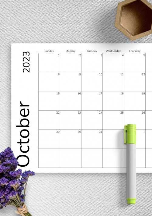 October 2023 Calendar Grid Template