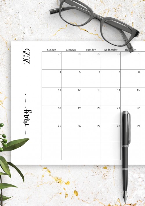 Simple May 2025 Calendar Horizontal
