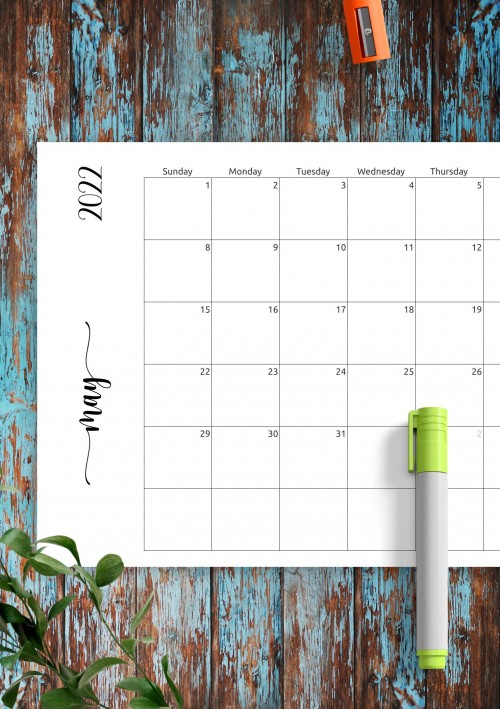 Simple May 2022 Calendar Horizontal