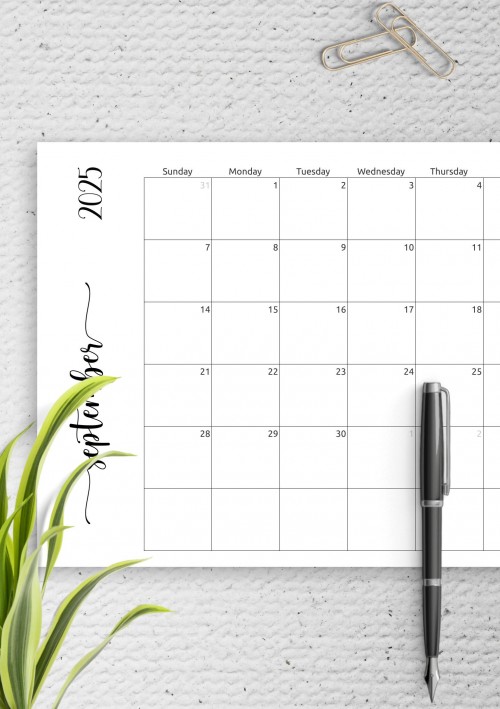 Simple September 2025 Calendar Horizontal