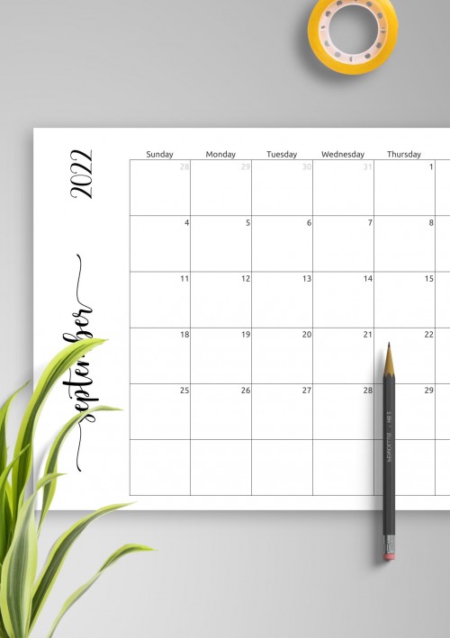 Simple September 2022 Calendar Horizontal