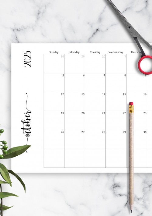 Simple October 2025 Calendar Horizontal