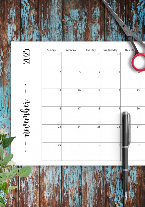 Simple November 2025 Calendar Horizontal