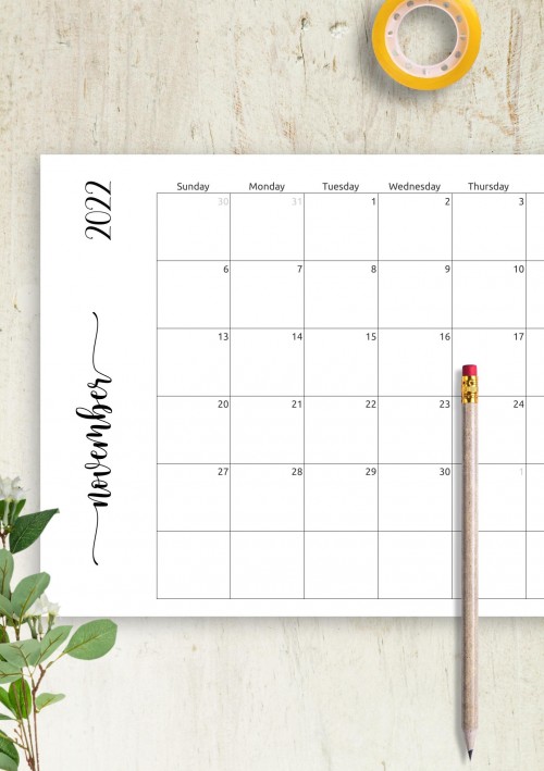 Simple November 2022 Calendar Horizontal