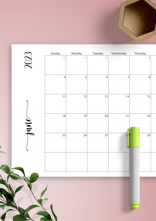 Simple June 2023 Calendar Horizontal