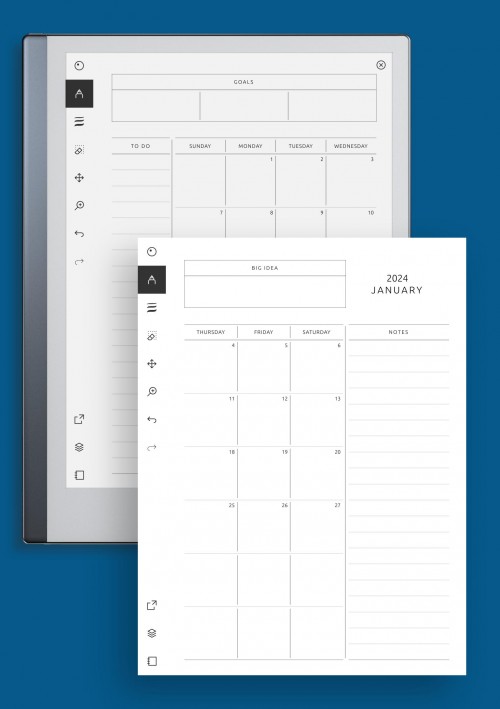 reMarkable Monthly Calendar with Notes, To-Do, Goals, Ideas