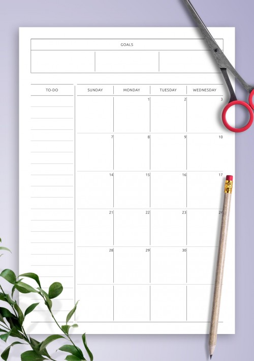 December 2025 Simple Monthly Calendar with Notes, To-Do, Goals
